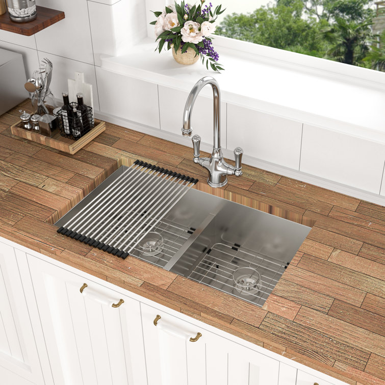 Sougem 33 Double Bowl Kitchen Sink Undermount 33X19 Under Mount